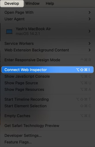 Choose the Show Web Inspector option