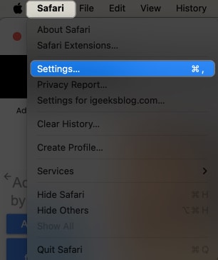 Click Safari Settings