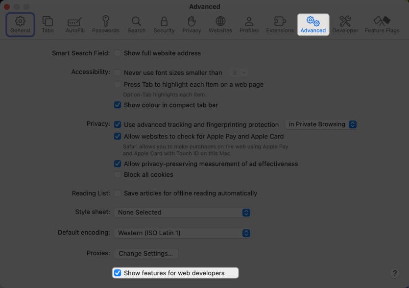 Enable Show features for web developers