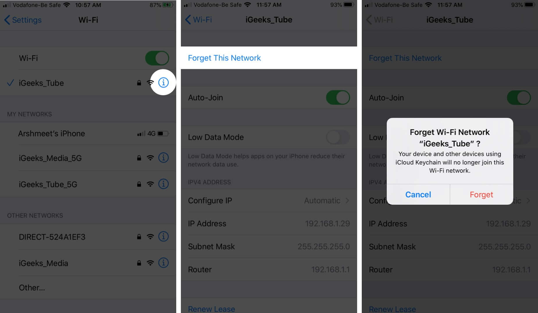 Forget Wi Fi Network on iPhone