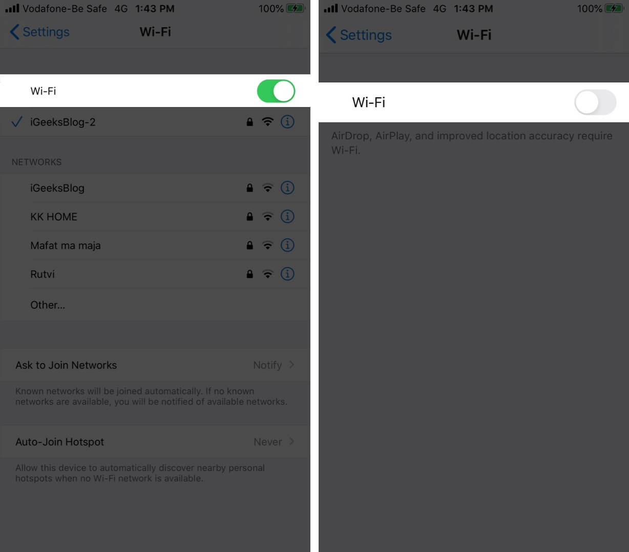 Turn Off WI Fi on iPhone