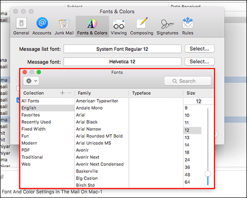 Customize message font in mac mail app