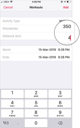 how to manually add workout apple fitness app