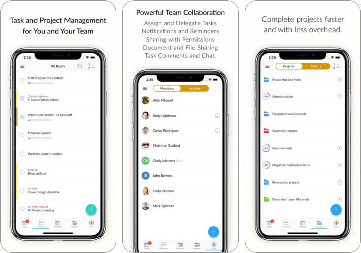 hitask team task management iphone and ipad app screenshot