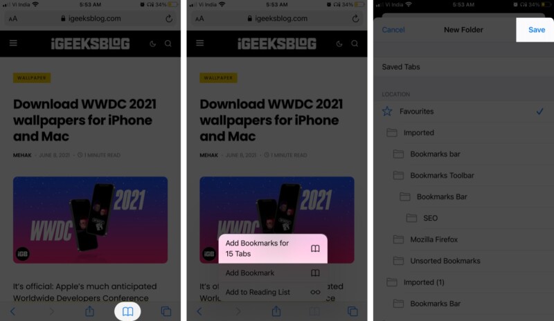 Add all Safari tabs to bookmarks in iOS 14iPadOS 14 or earlier