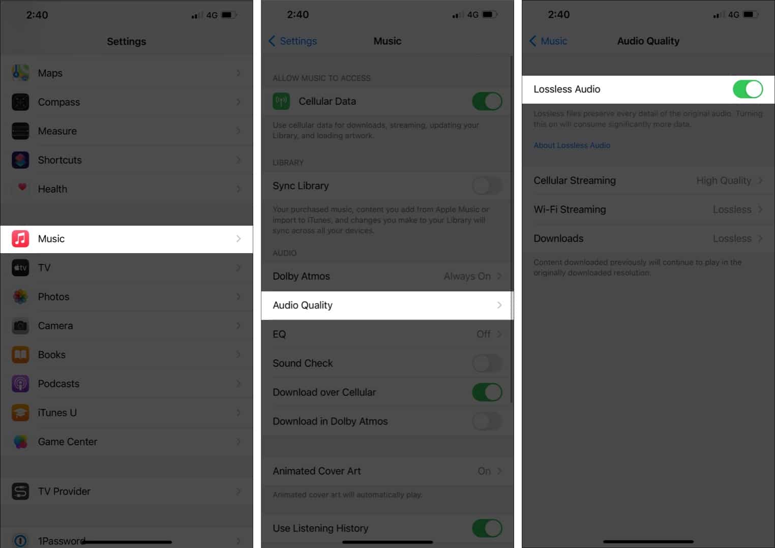 Enable lossless streaming on your iPhone