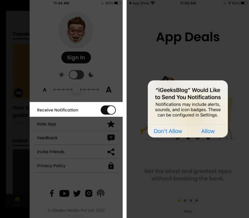 Get notifications from iGeeksBlog app