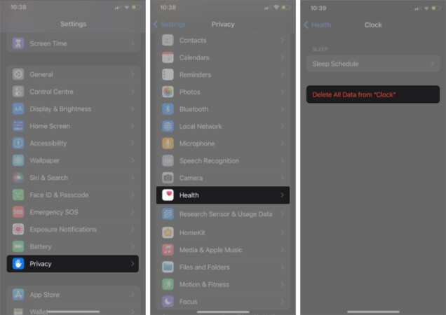 Check health permissions from iphone's Settings