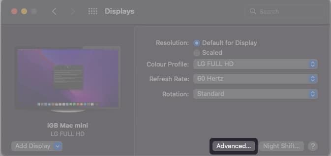 Click Advanced to access Universal Controls settings on Mac