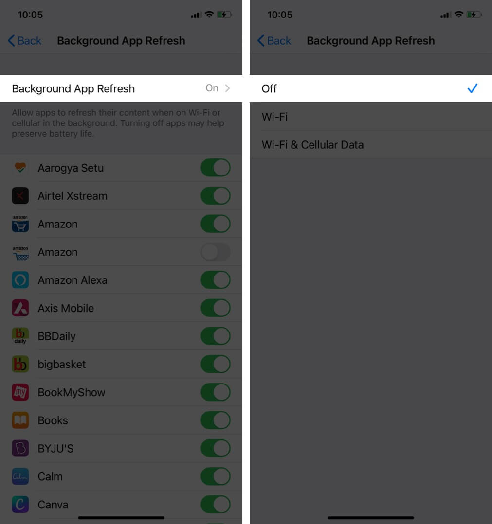 turn off background app refresh on iphone
