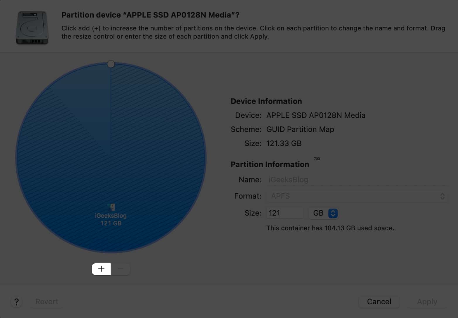 Click the plus button + at the bottom of the pie chart