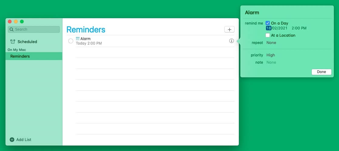 Set alarms on mac using reminders app