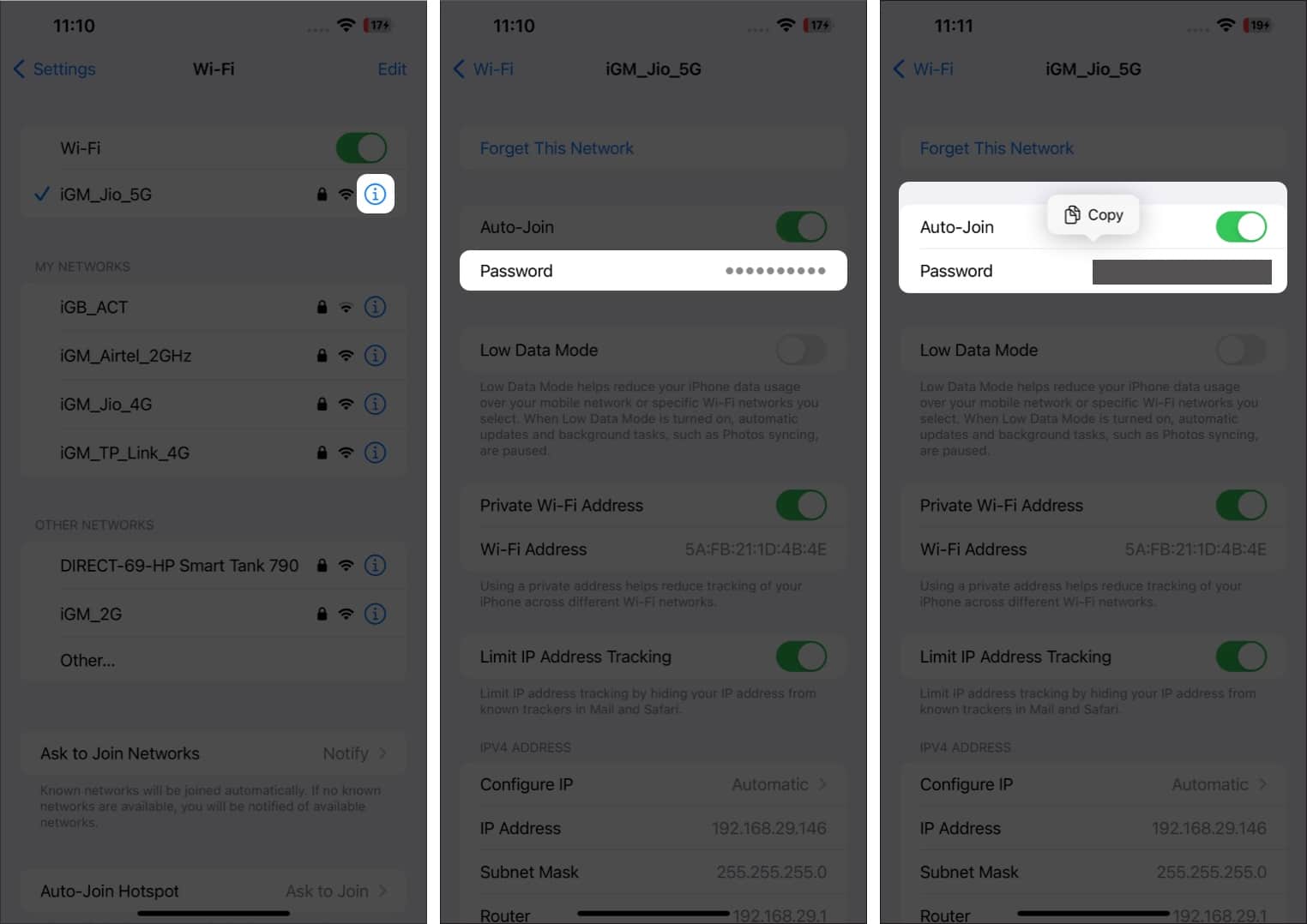 Steps to find Wi Fi password in iPhone Settings