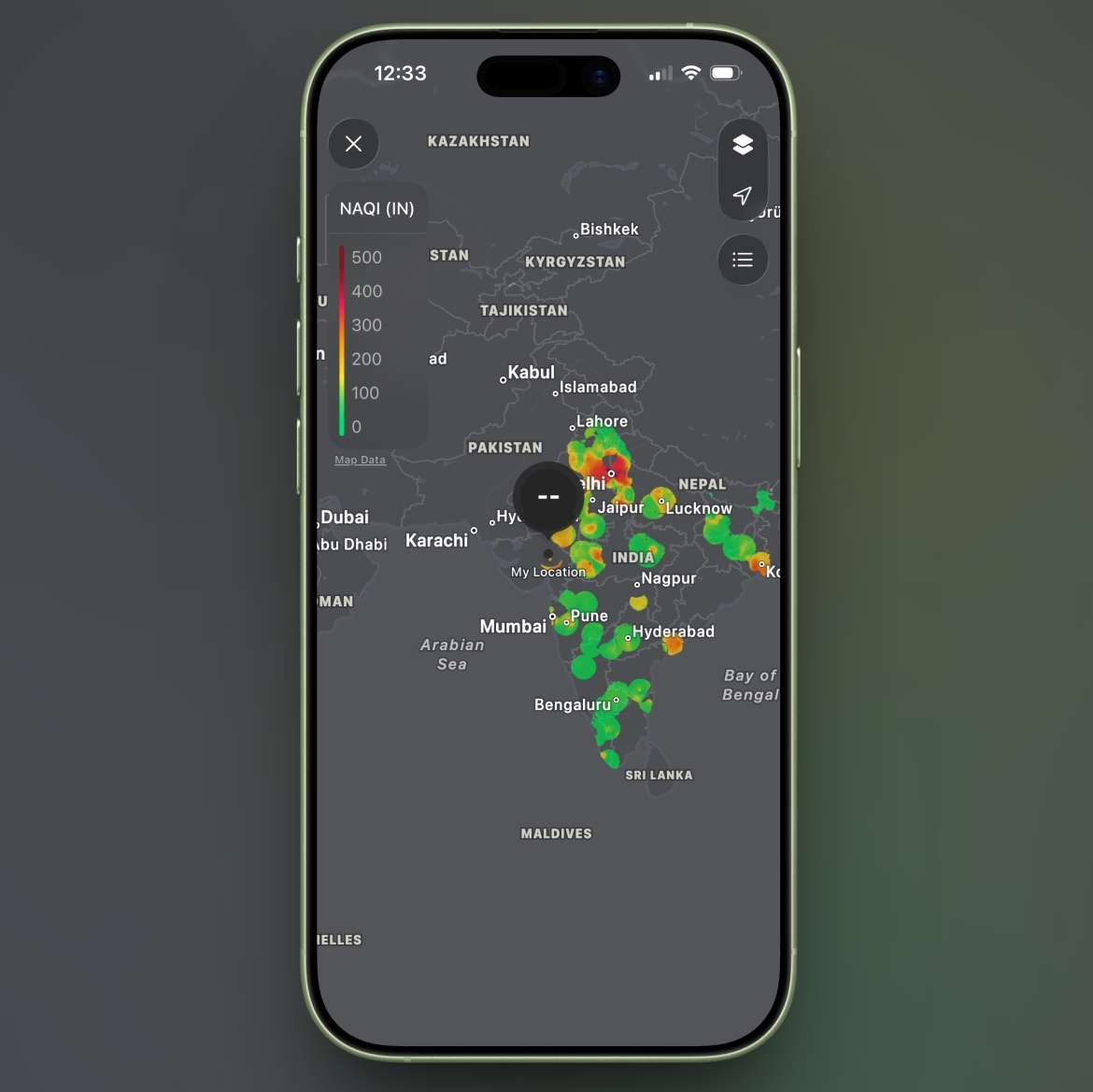 Air Quality Layer in Apple Weather app