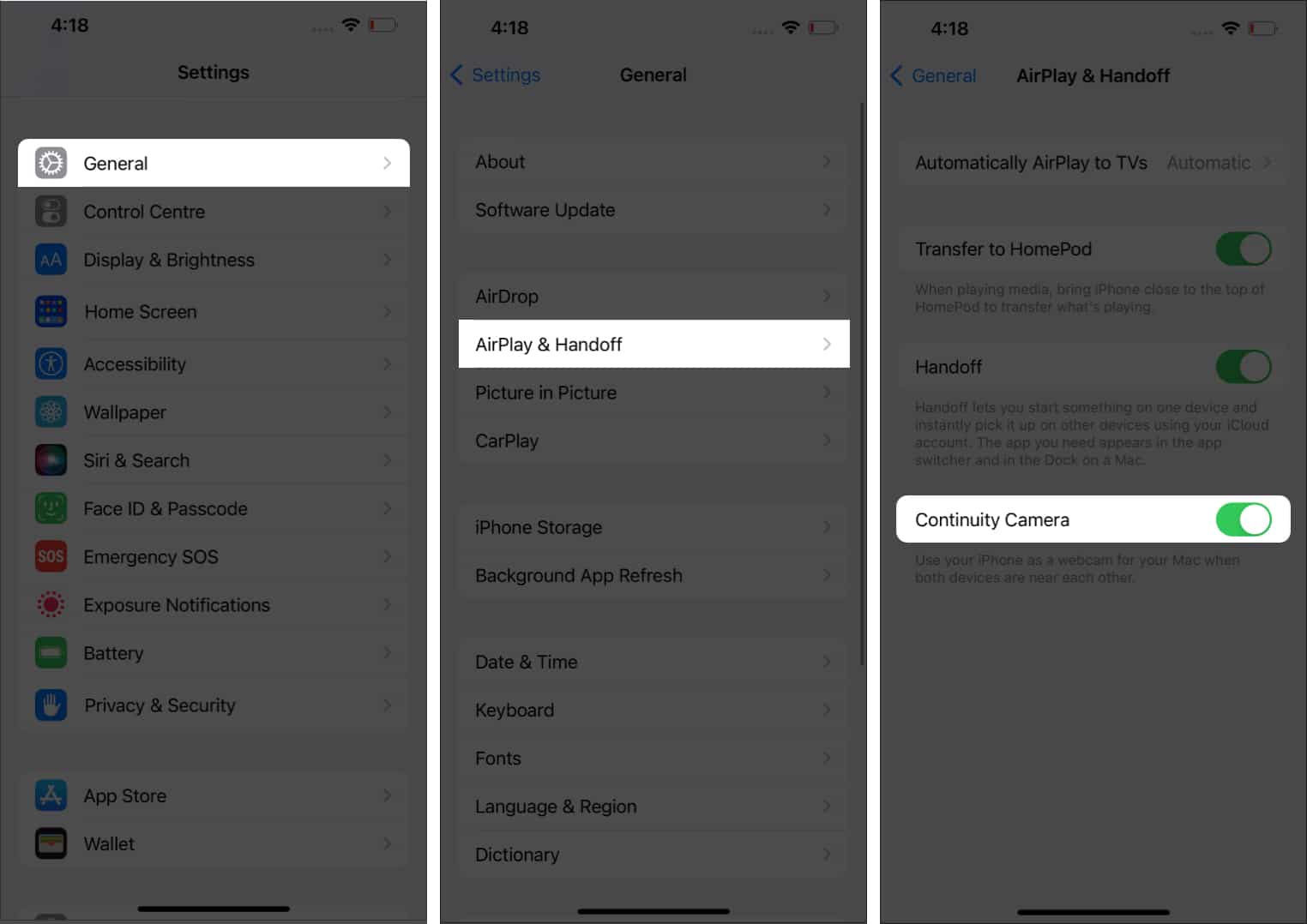 How to turn on Continuity Camera webcam on iPhone