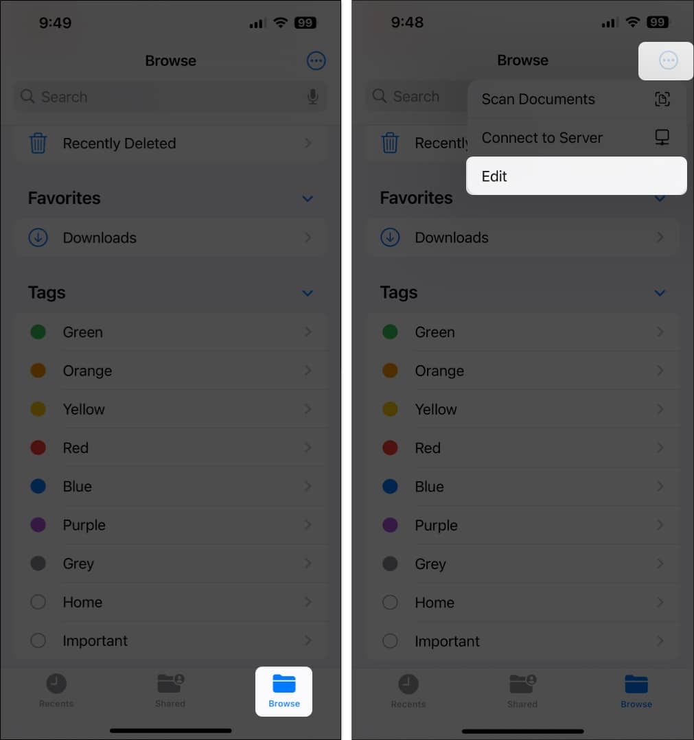 Select Browse tab tap three dots select Edit
