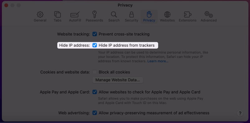 Hide IP address on macOS Monterey
