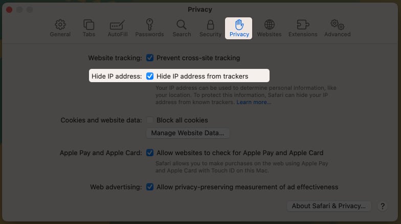 Hide IP address on macOS Ventura