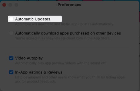 Untick Automatic Updates on Mac