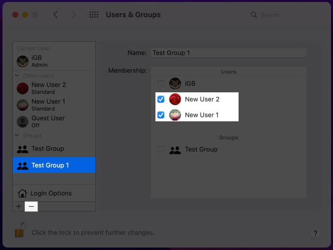 Click the  icon to remove the group on mac