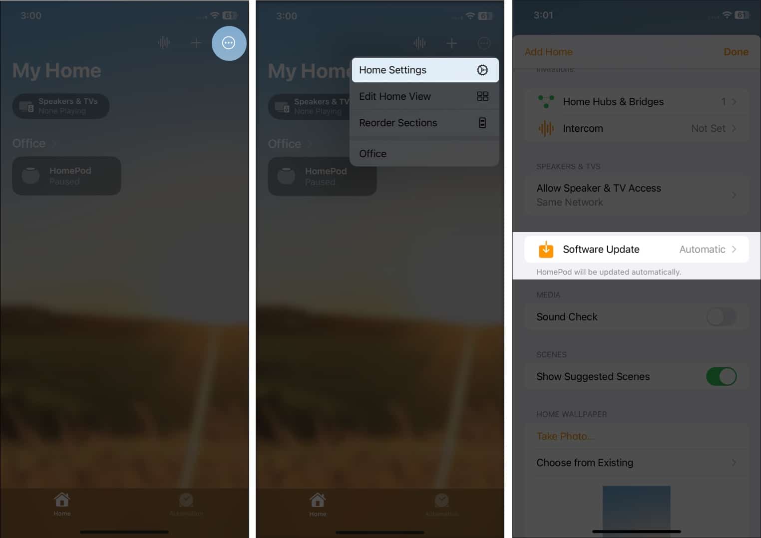 Choose three dots select Home Settings scroll down and tap Software Update