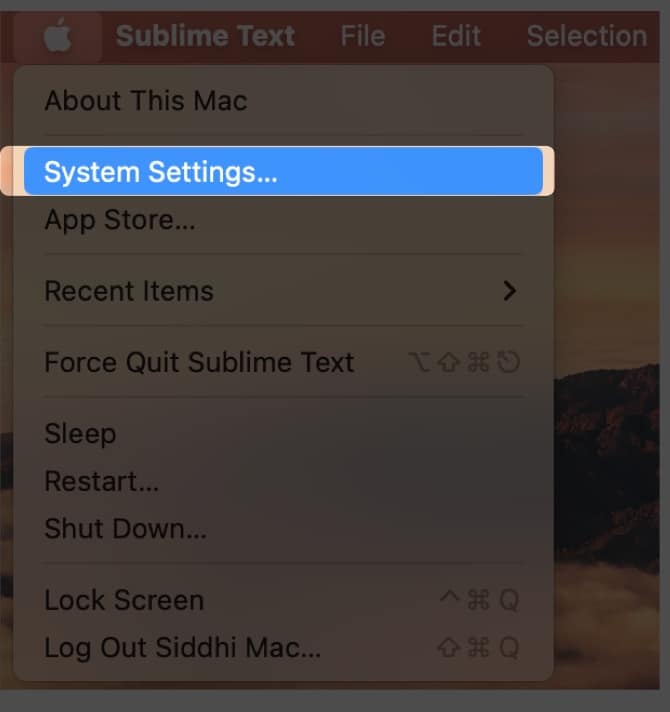 Go to the Apple logo → click System Settings on Mac