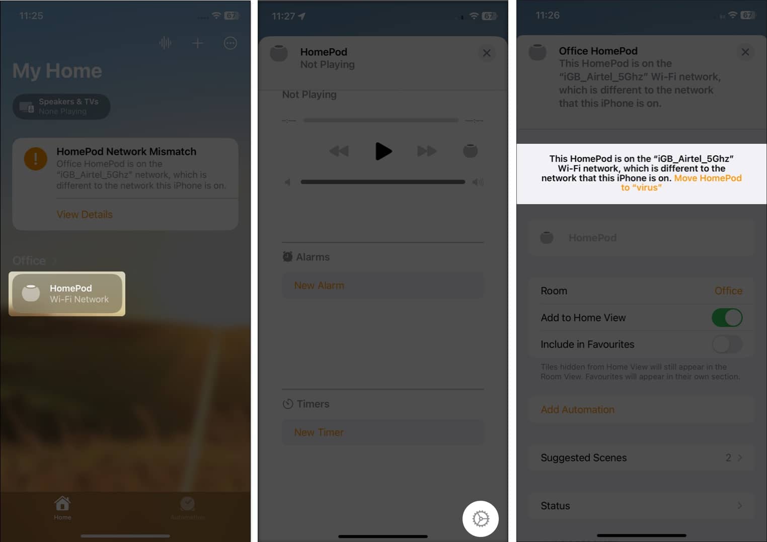 Launch home page on iPhone tap HomePod name scroll down and select Settings tap move HomePod to wifi network