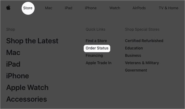 Click or hover your cursor over Store select Order Status