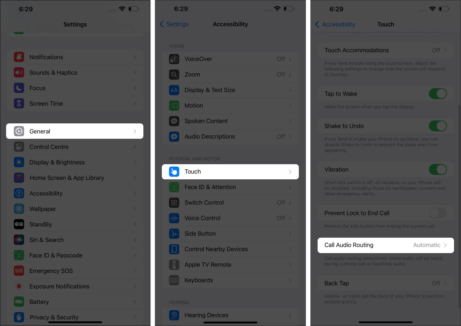 Go to General select Touch and ensure Automatic is select beside Call Audio Routing