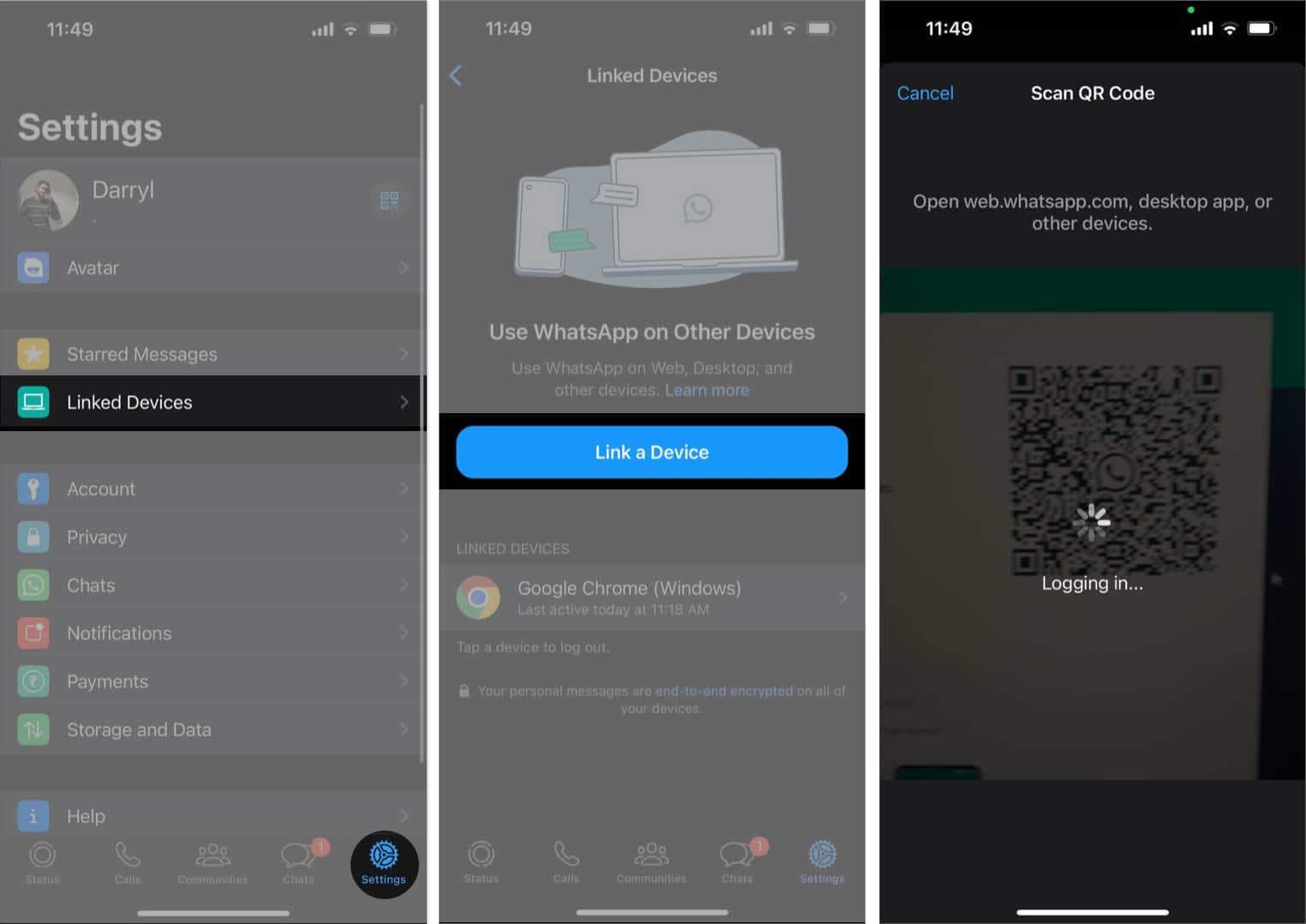 Link a Device in WhatsApp