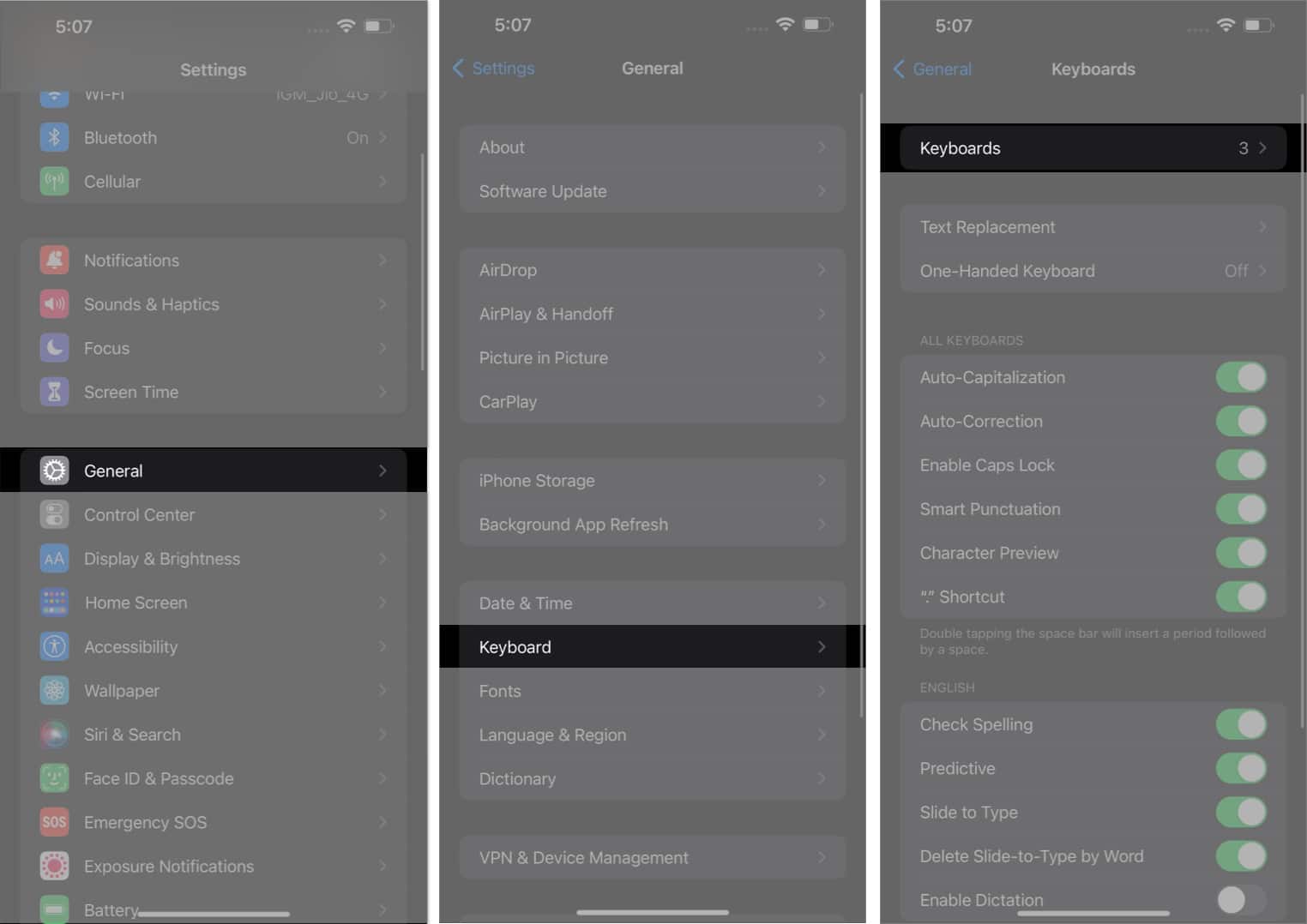 Access general keyboard and open keyboards in settings