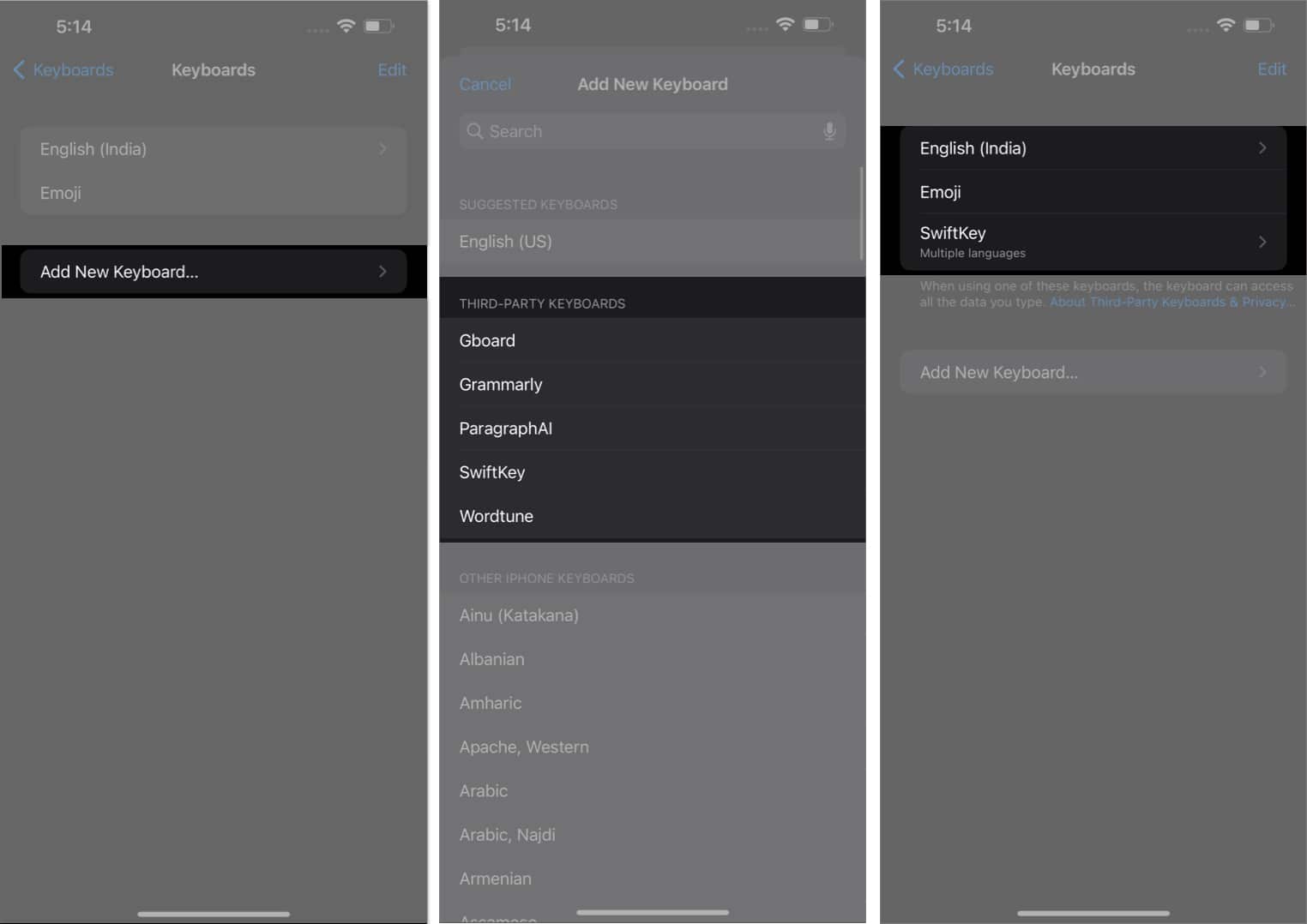 Add new keyboard select your desired keyboard start using the keyboard in settings app
