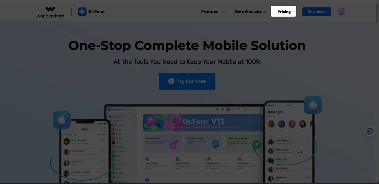 Click on Pricing in DrFone web
