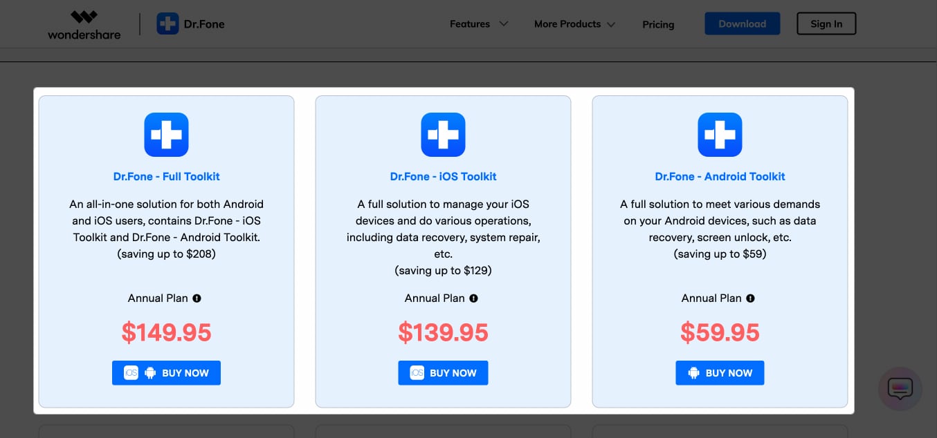 DrFone Pricing for Mac
