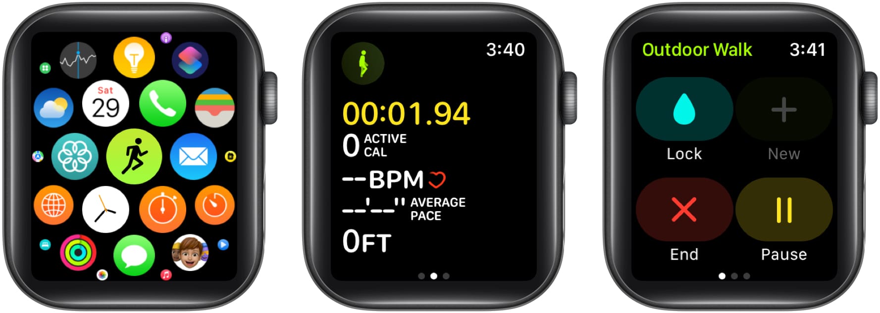 Open Workout app swipe right on the workout screen select Lock End Pause