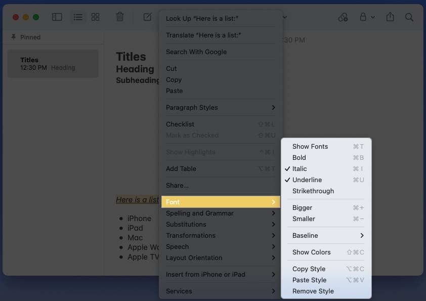 Right click the text select font choose a preferable style in notes
