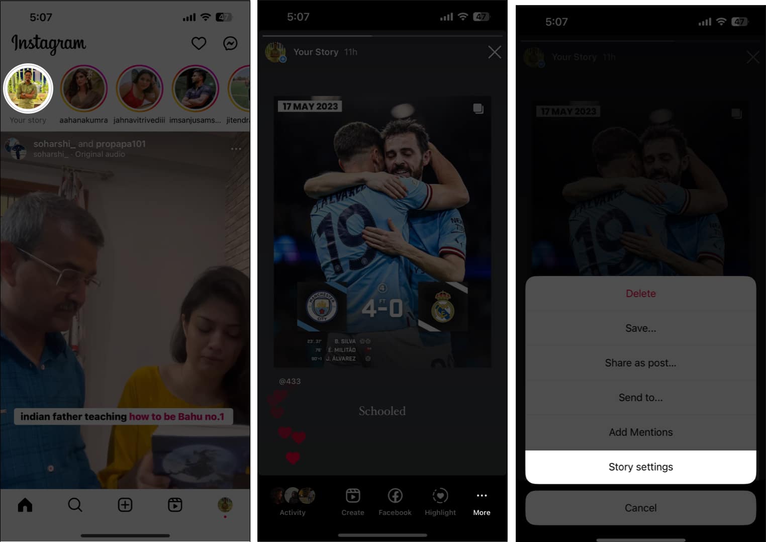 Tap Your Story select More at the bottom right and choose Story settings
