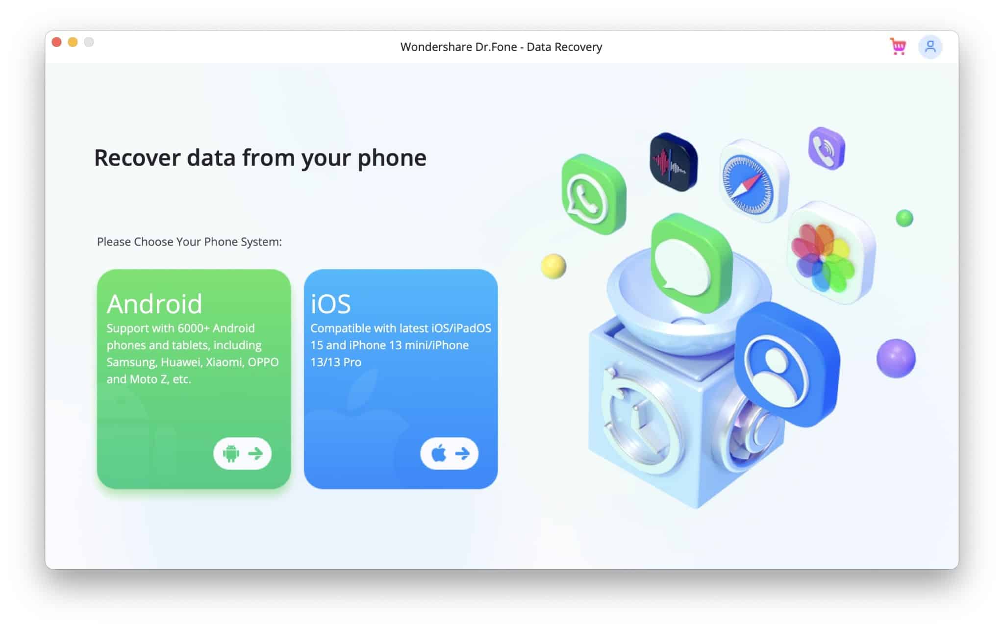 Wondershare DrFone Data Recovery Interface