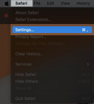 Go to Safari in menu bar select Settings