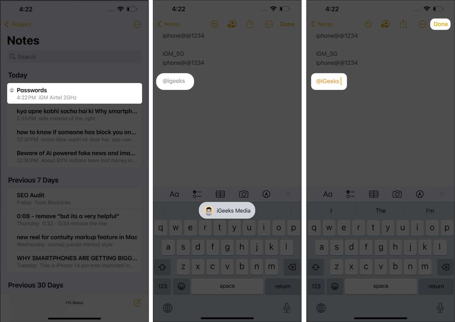 Select a Note tag the user tap done