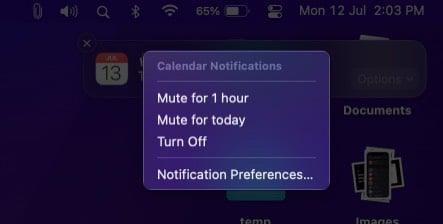 Quickly stop notifications on Mac from Notification Center