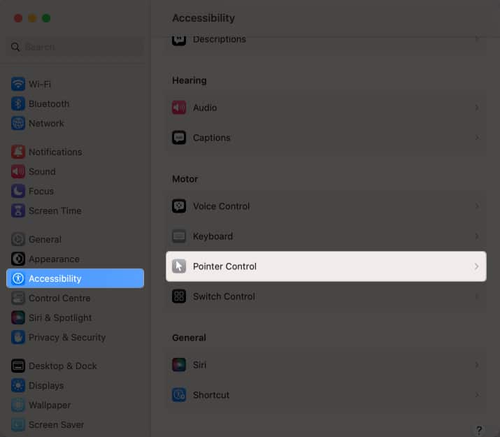 Select Accessibility Pointer Control in System Settings