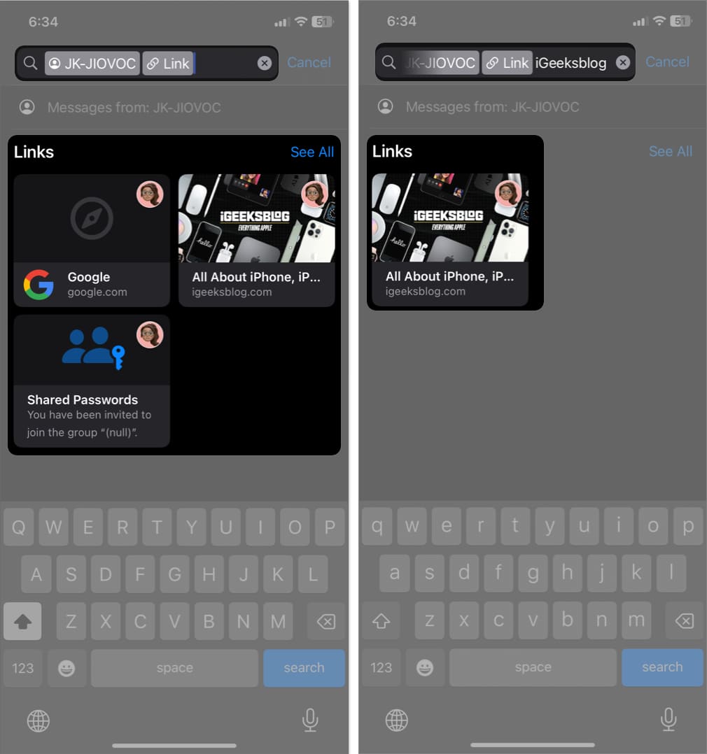 enter contact name attachment type specific keyword in messages