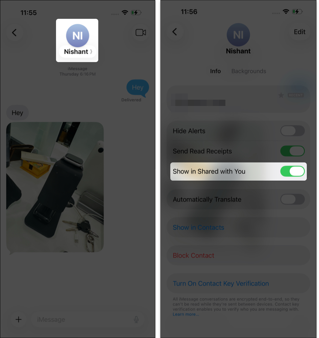 Control sharing for individual contacts