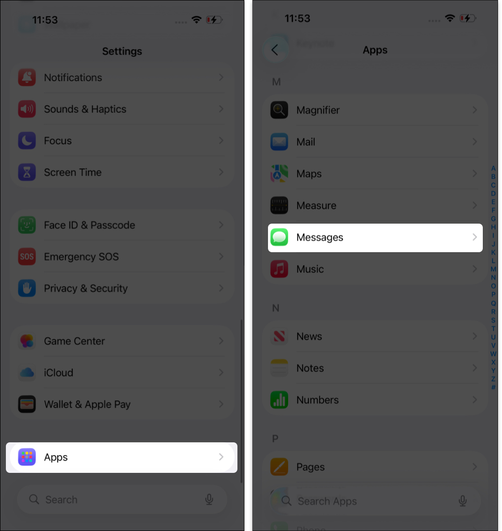 Open settings tap apps and choose messages