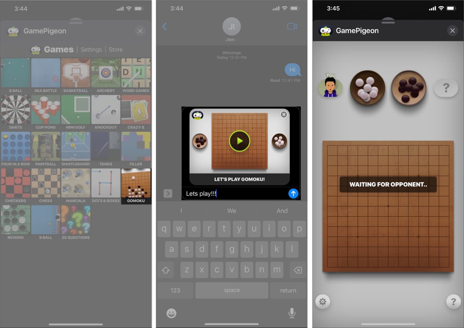 Select Gomoku hit send wait until opponent joins in iMessage