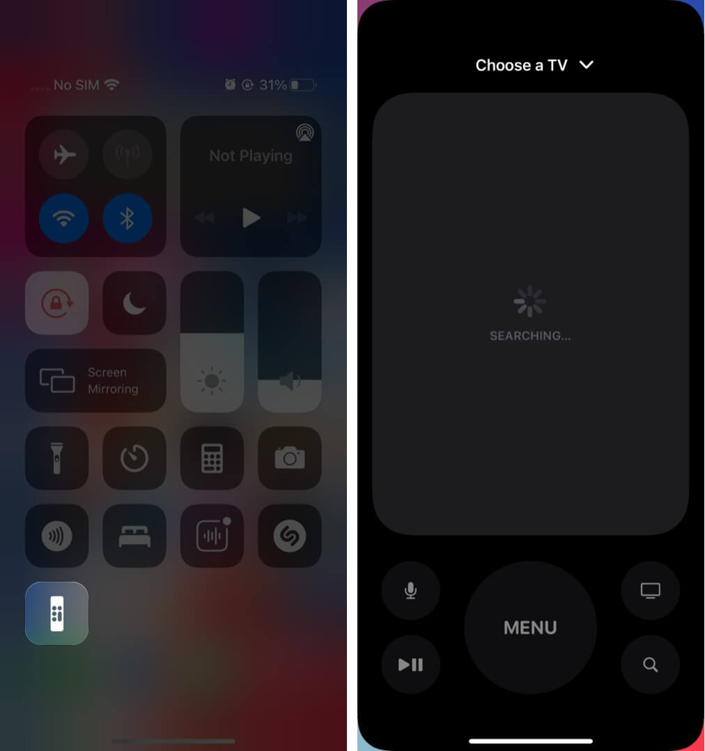 Set up apple tv remote in control center on ios