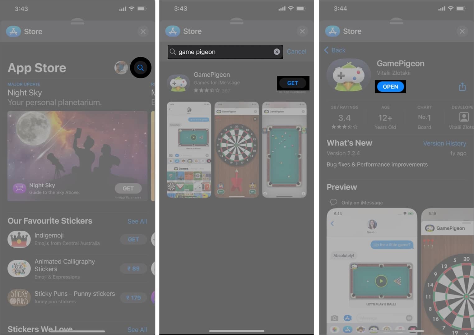 Tap the search icon search gamepegion tap get and open the same in iMessage