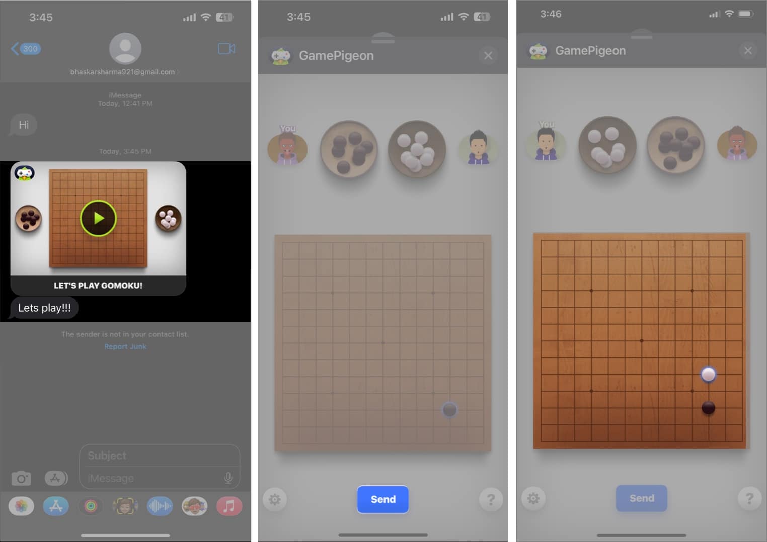 The text your friend will receive make the first move make the second move in iMessage playing gomoku