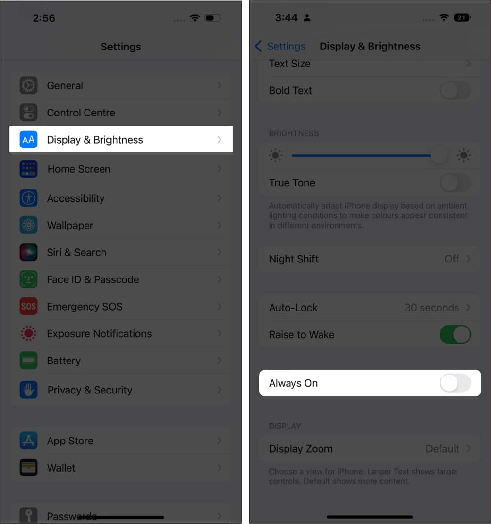 Turn off Always On display on iPhone 14 pro
